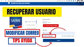 COMO RECUPERAR CONTRASEÑA EN SAIME Modificar Correo  Recomendaciones [upl. by Hannahoj]